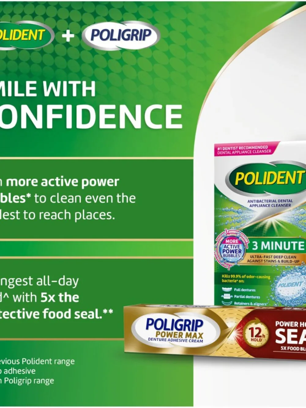 Poligrip Power Max Power Hold plus Seal Denture Adhesive Cream, Denture Cream fo